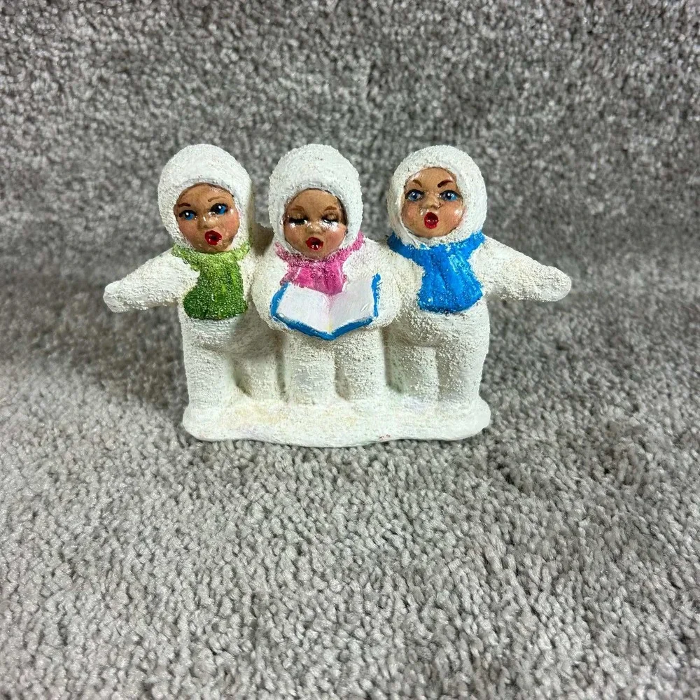 Snow Baby Carolers Figurine White Textured Christmas Trio Decor 4.5in